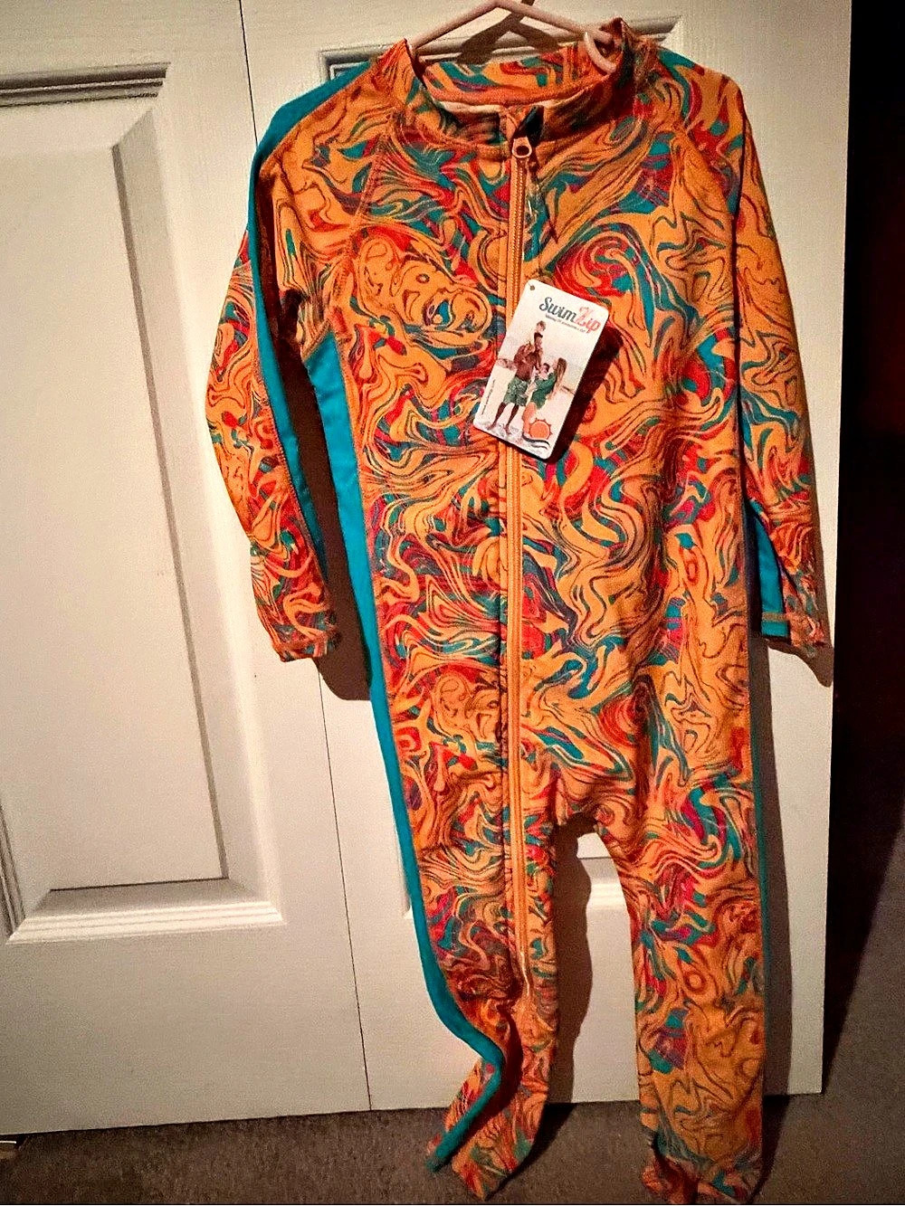 SwimZip Sunsuit - Long Sleeve Romper Swimsuit | Swirl Boys 5T/6